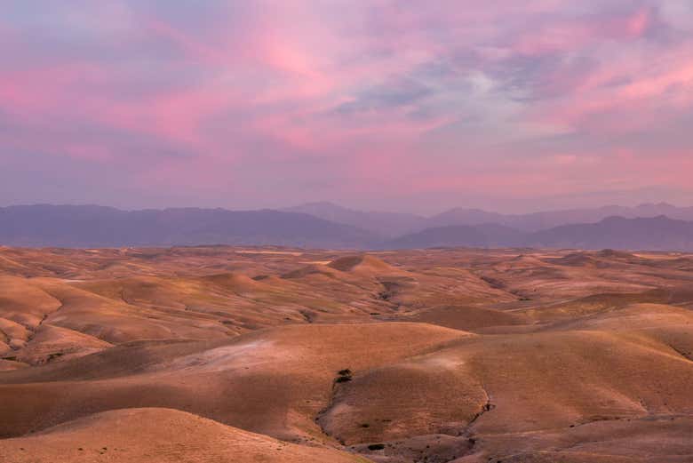 O deserto de Agafay ao entardecer